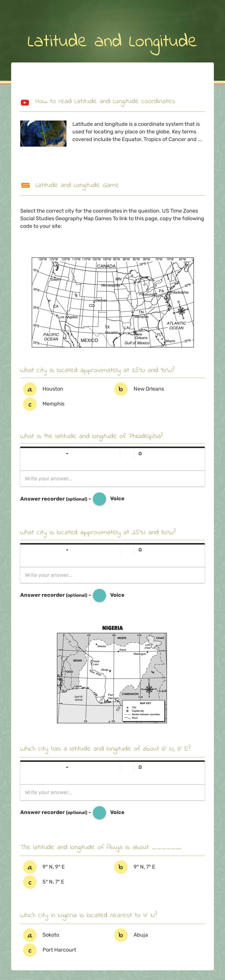Latitude and Longitude worksheet preview image