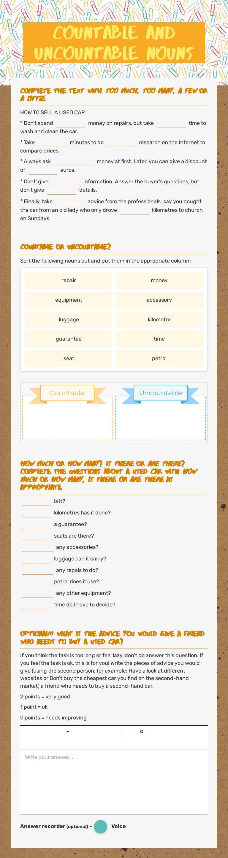 countable and uncountable nouns by MAGDALENA RAMON MIR | Interactive ...