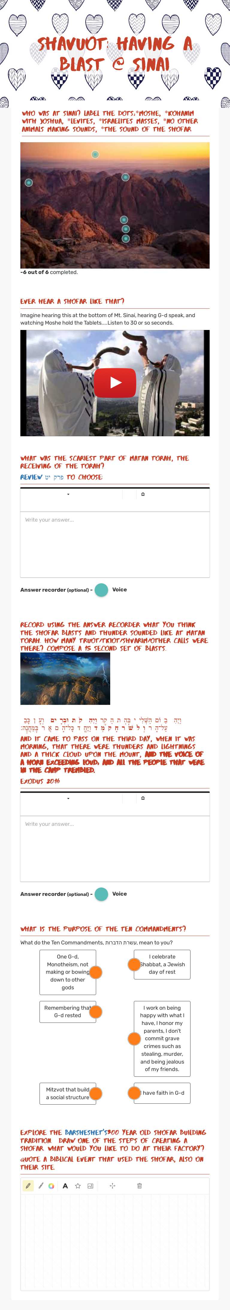 Shavuot: Having A Blast @ Sinai worksheet preview image