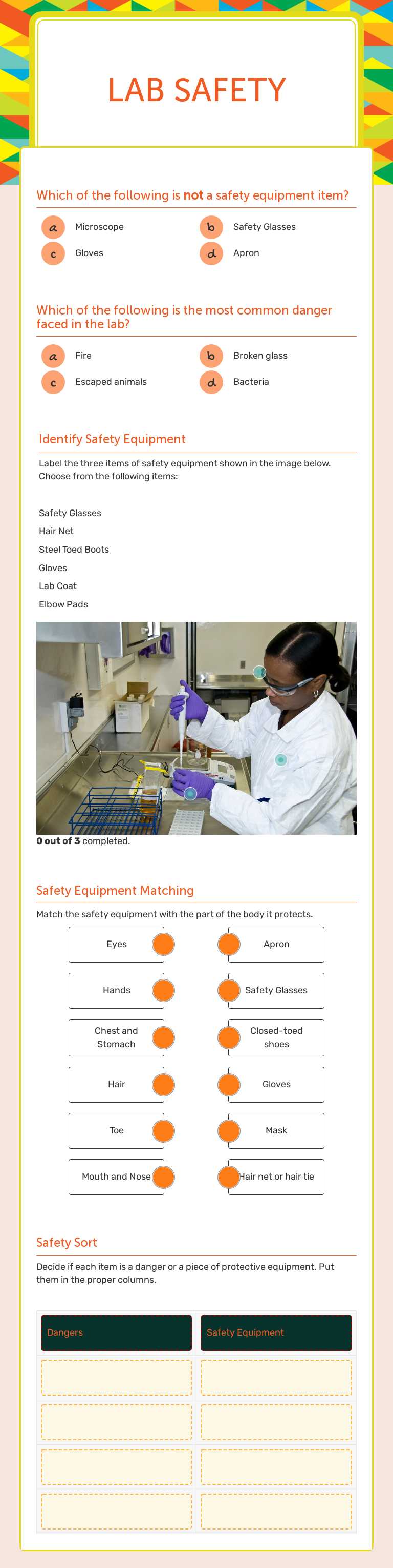 Lab Safety Grade 10 worksheet preview