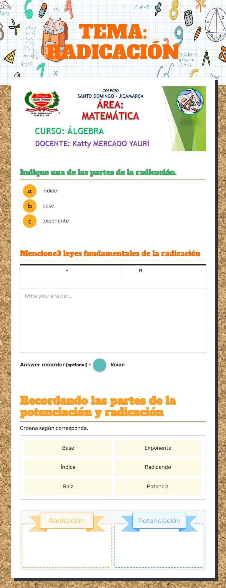 TEMA: RADICACIÓN worksheet preview image