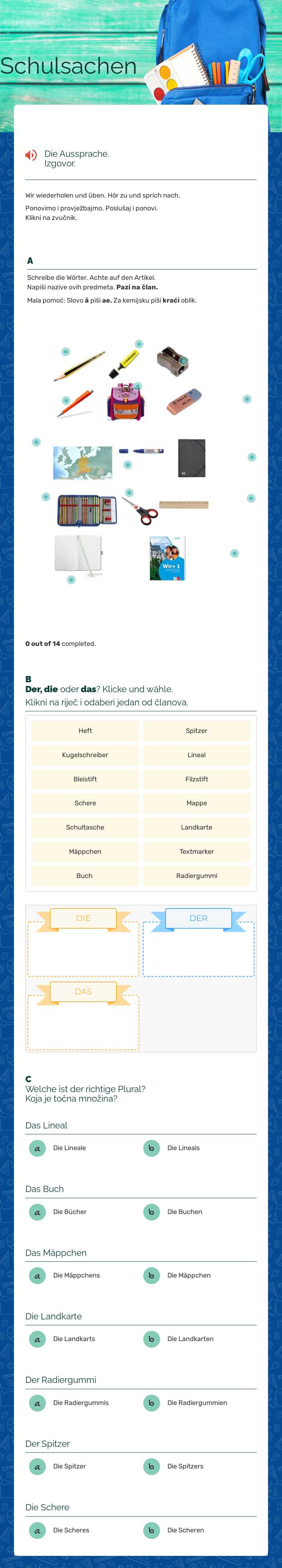 Schulsachen Grade 4 worksheet preview
