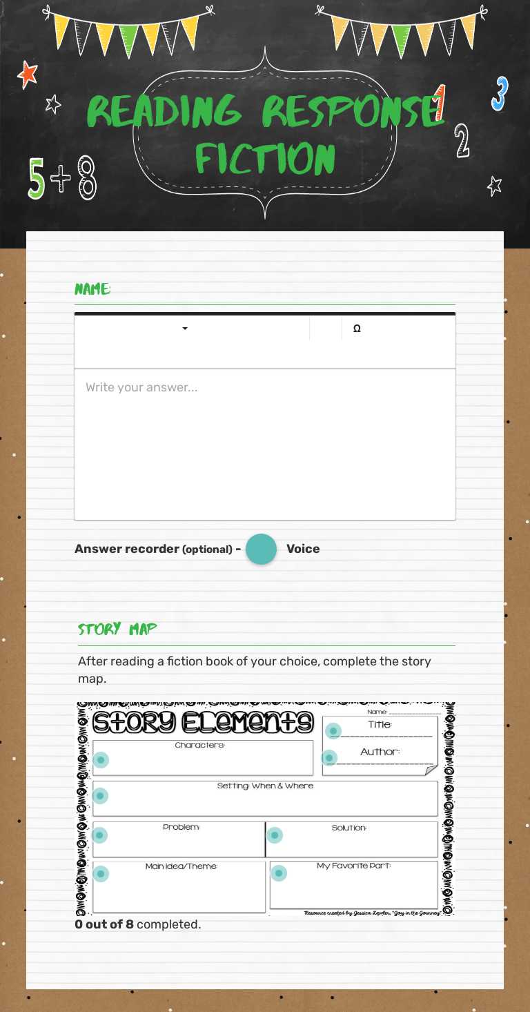 Reading Response Fiction Grade 2 worksheet preview
