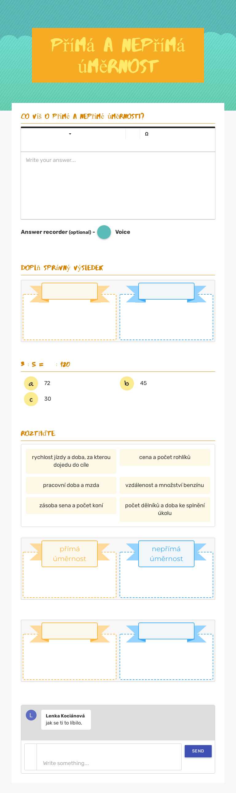 Přímá a nepřímá úměrnost Grade 7 worksheet preview