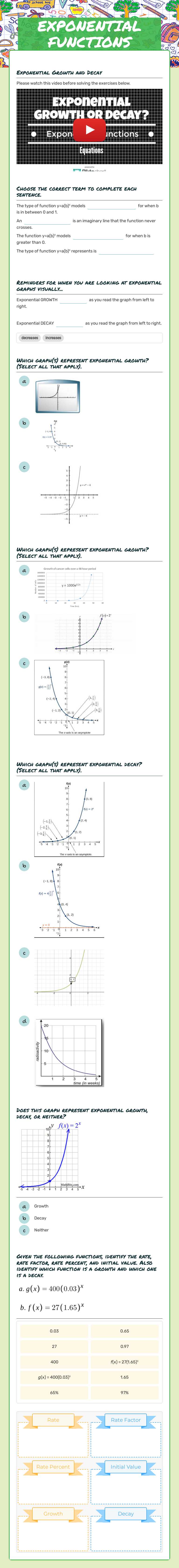 EXPONENTIAL FUNCTIONS worksheet preview image