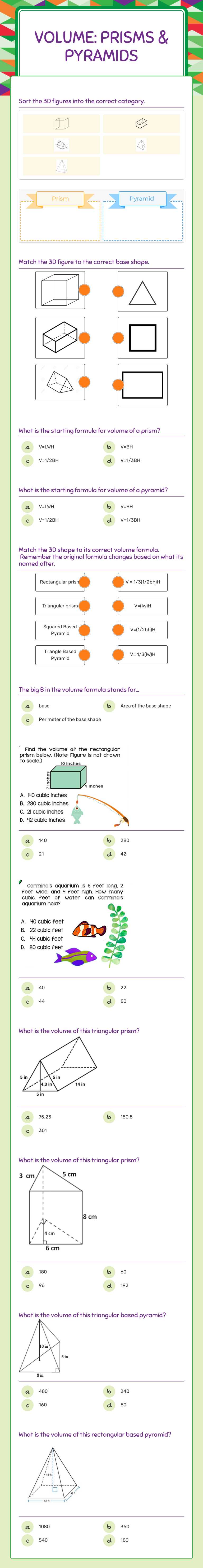 Volume:
Prisms & Pyramids worksheet preview image