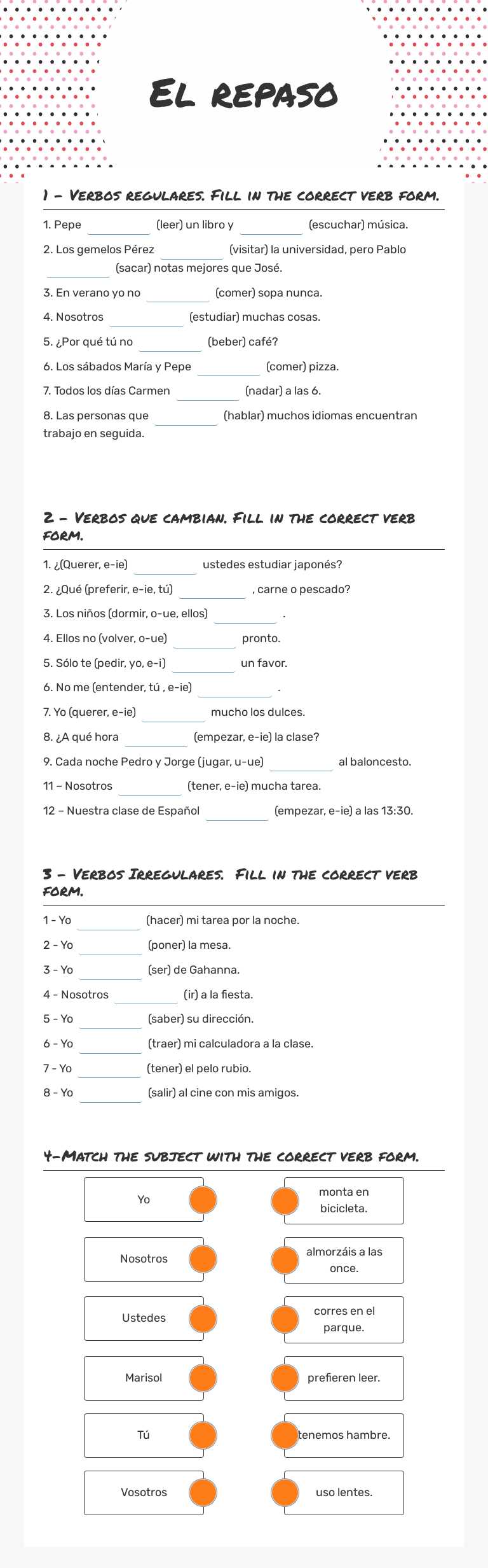 El repaso Other worksheet preview