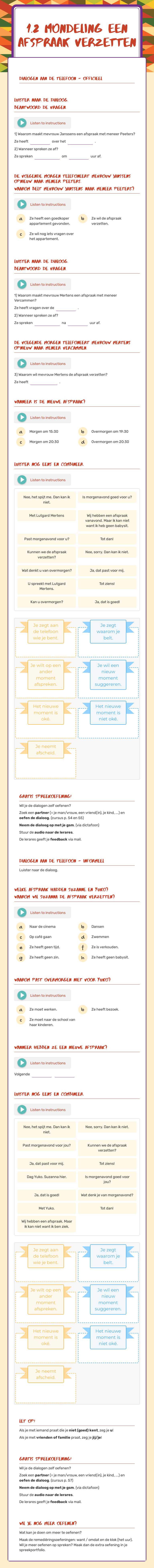 1.2 mondeling
Een afspraak verzetten Other worksheet preview
