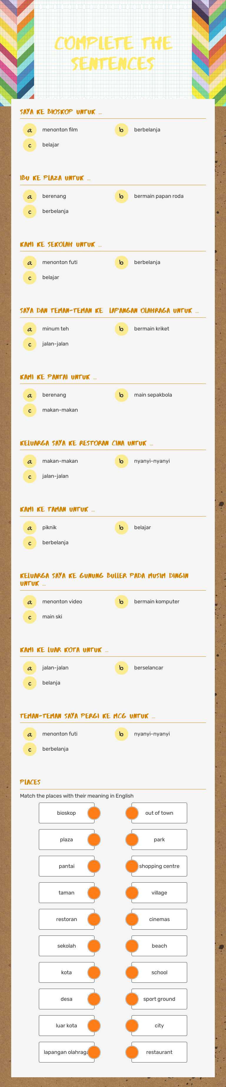 Complete the sentences worksheet preview image