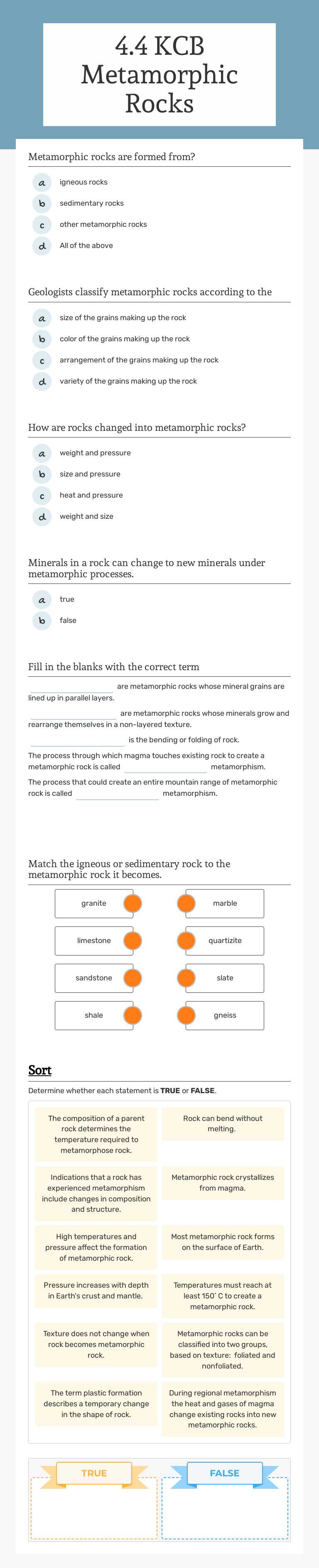 4.4  KCB Metamorphic Rocks worksheet preview image