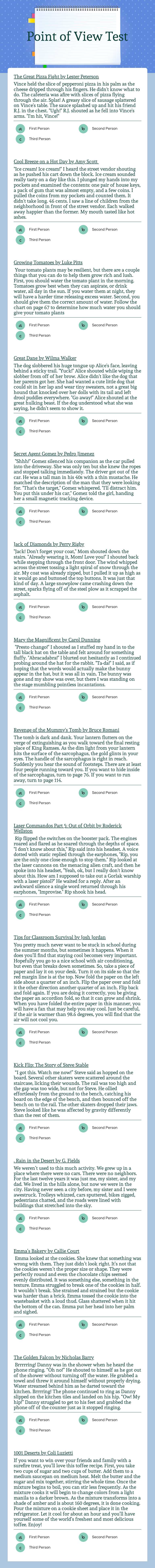 Point of View Test Grade 6 worksheet preview