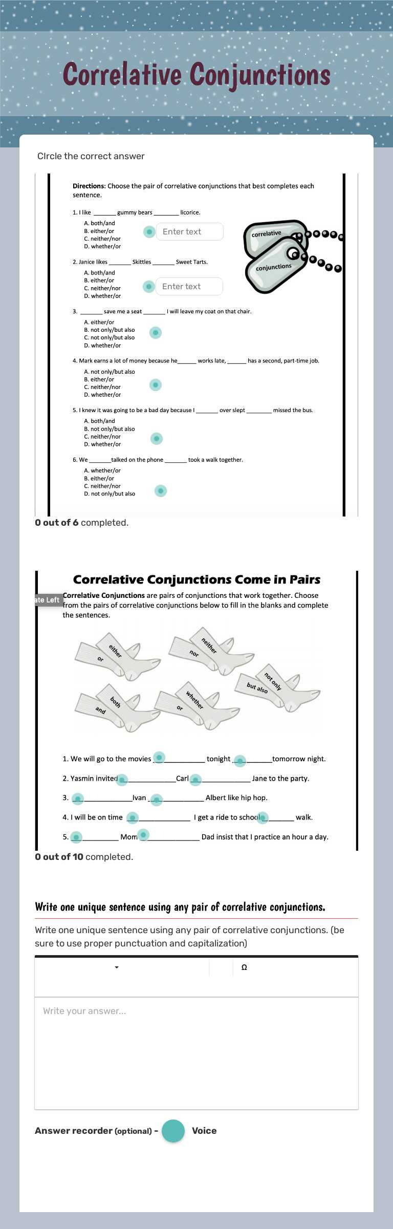 Correlative Conjunctions worksheet preview image