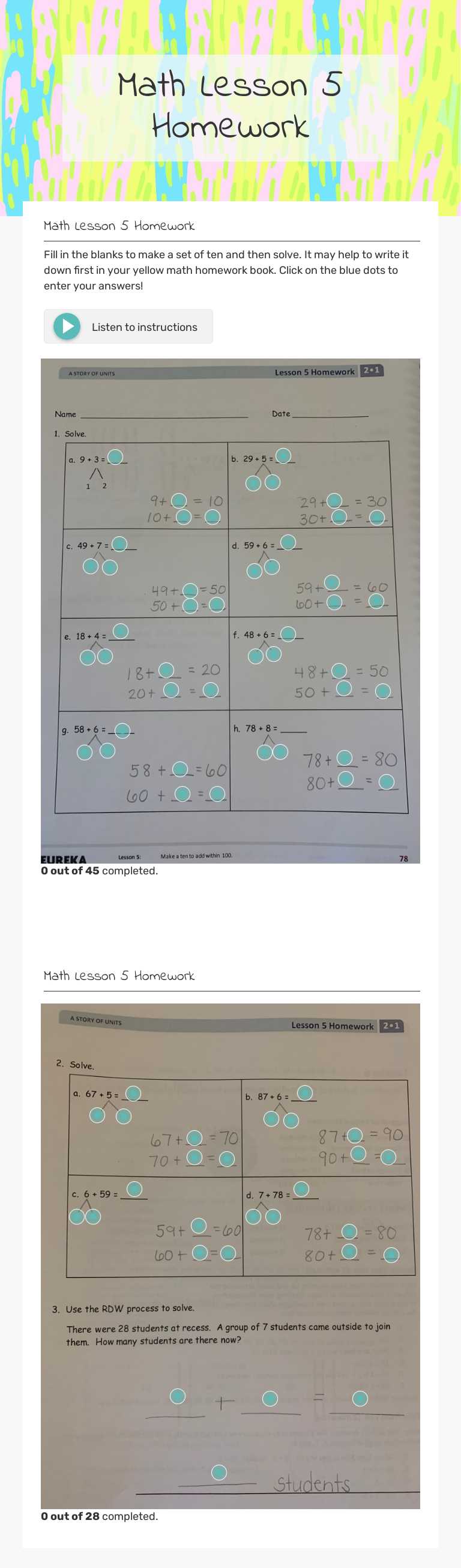Math Lesson 5 Homework Grade 2 worksheet preview