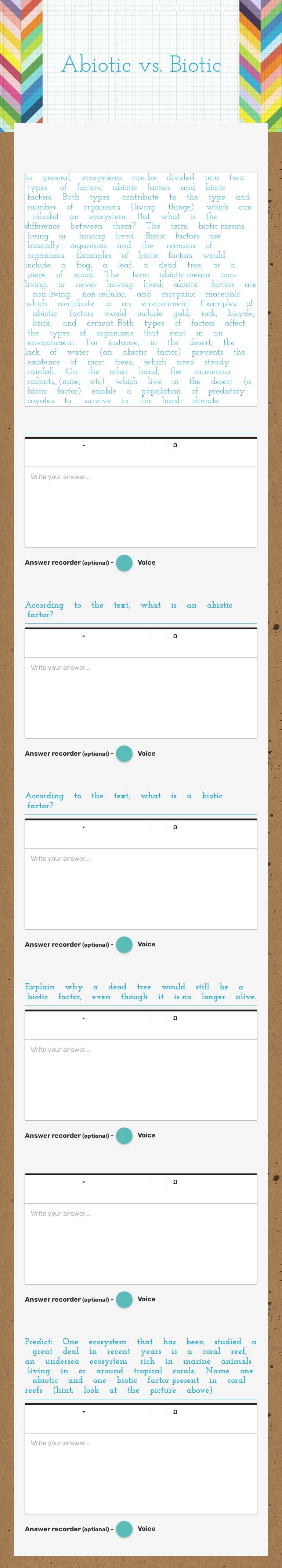 Abiotic vs. Biotic worksheet preview image