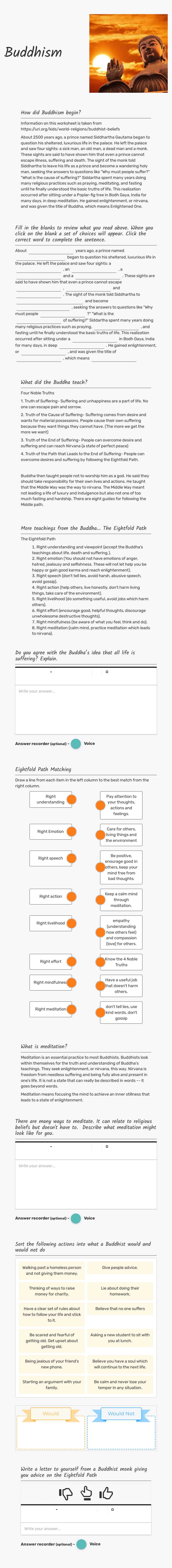 Buddhism Grade 7 worksheet preview