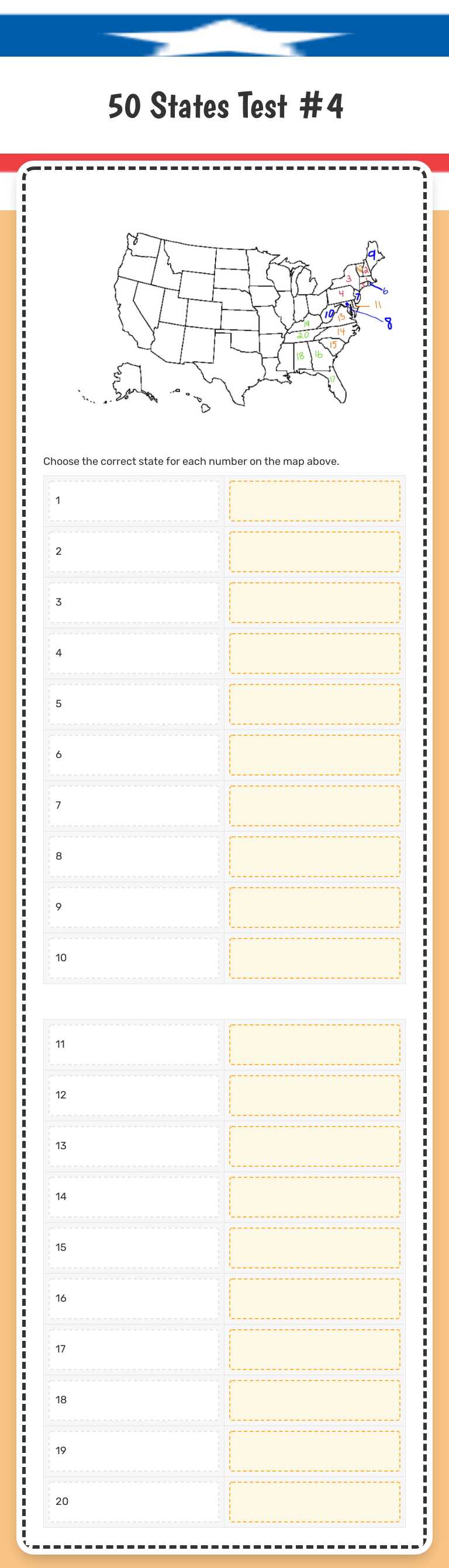 50 States Test #4 Grade 5 worksheet preview