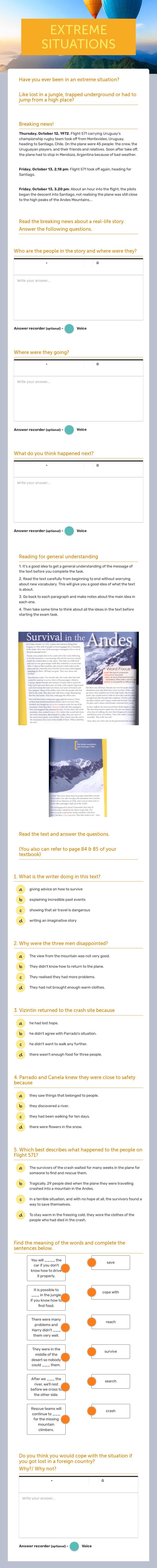 EXTREME SITUATIONS worksheet preview image