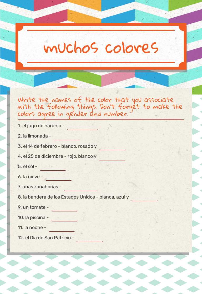 muchos colores worksheet preview image