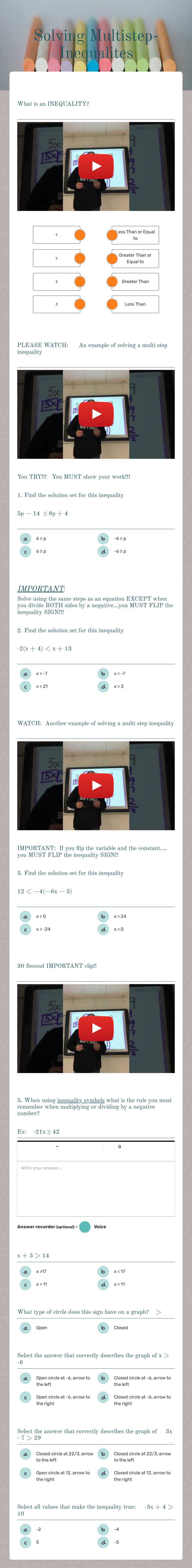 Solving Multistep-Inequalites worksheet preview image