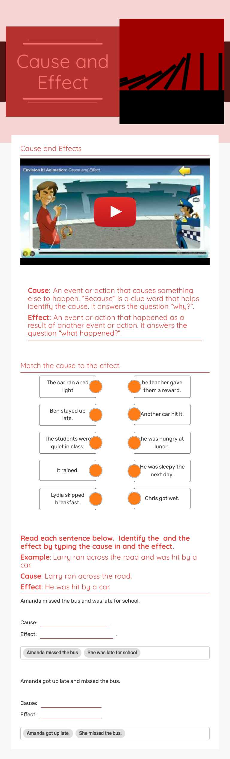 Cause and Effect worksheet preview image