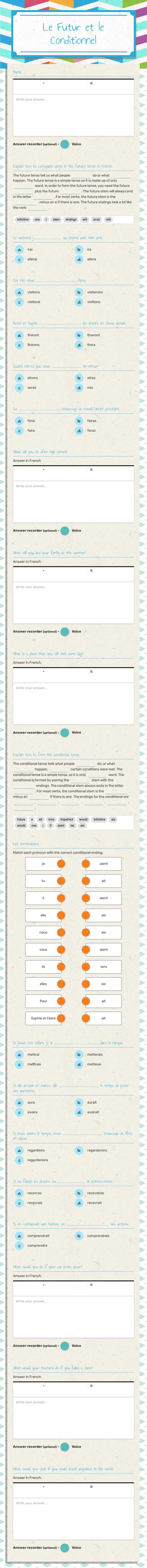 Le Futur et le Conditionnel Grade 11 worksheet preview