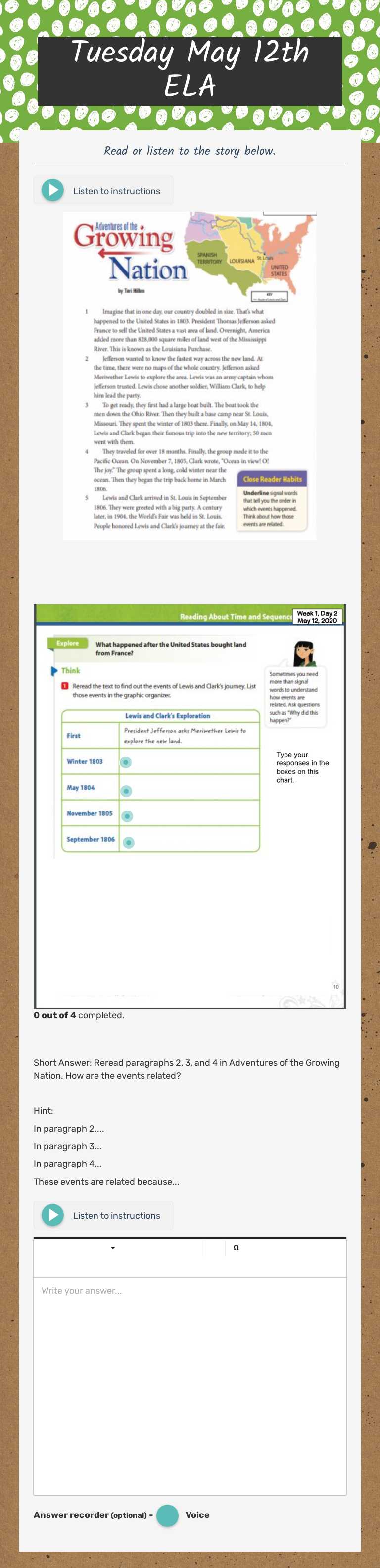 Tuesday May 12th ELA worksheet preview image