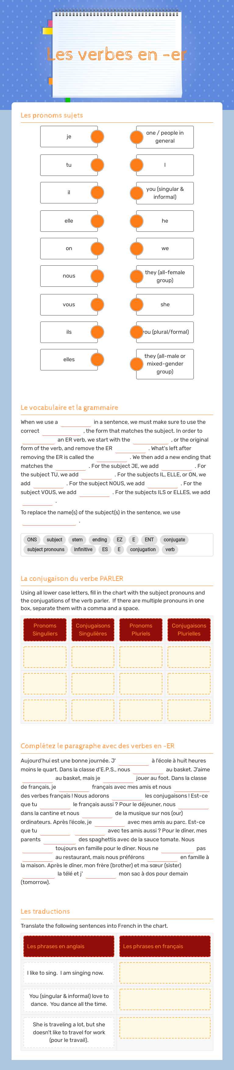Les verbes en -er worksheet preview image