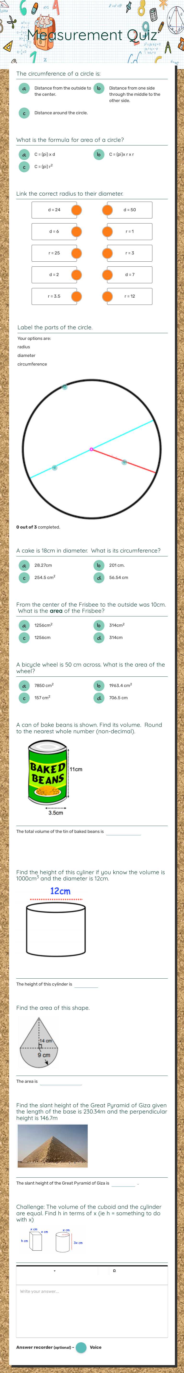 Measurement Quiz worksheet preview image