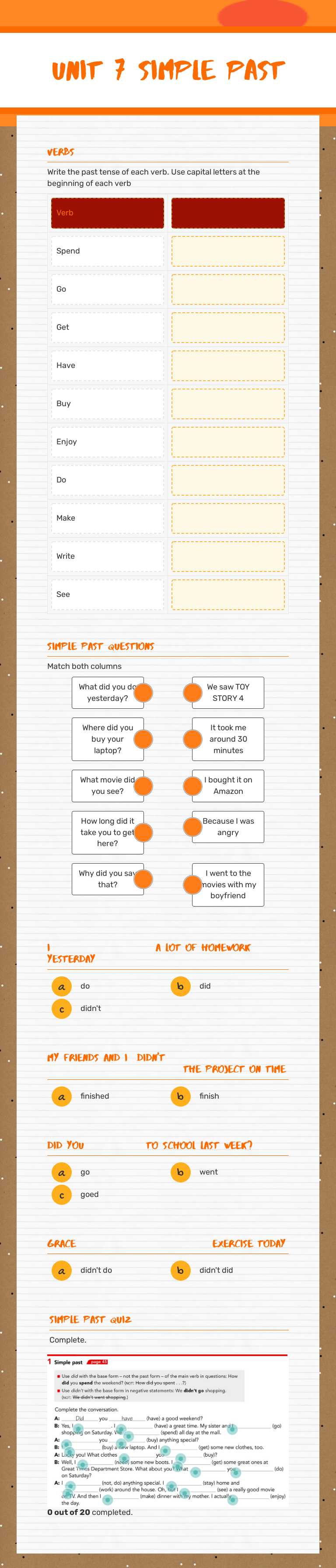 Unit 7 simple past Other worksheet preview