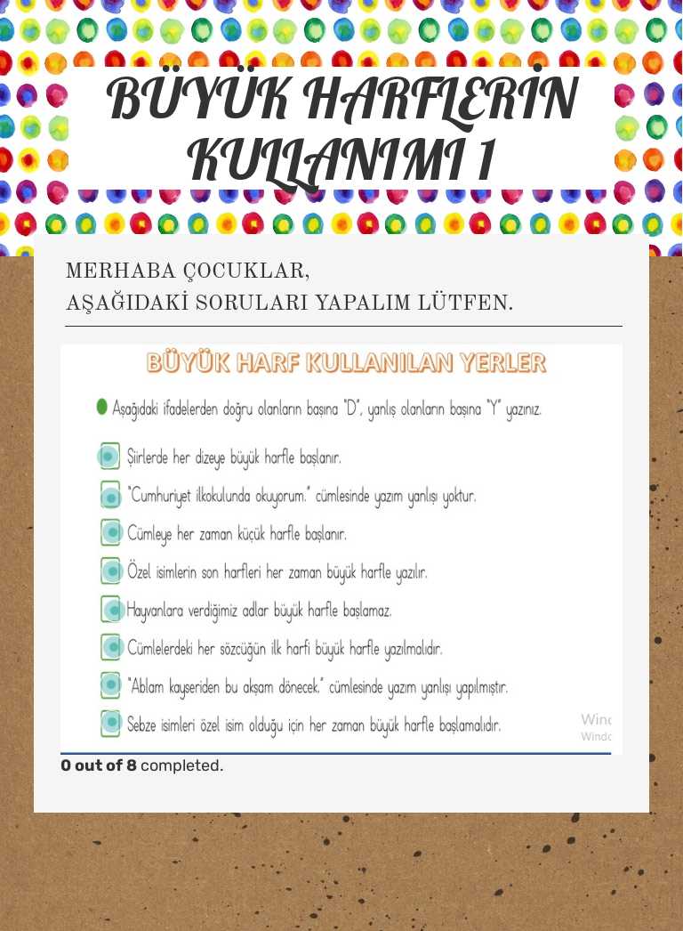 BÜYÜK HARFLERİN KULLANIMI 1 worksheet preview image