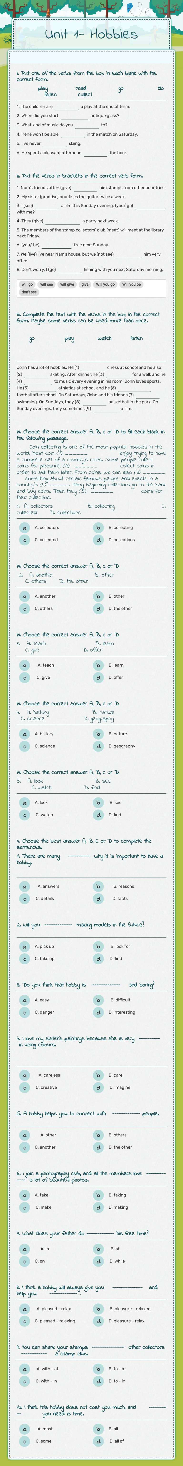 Unit 1- Hobbies worksheet preview image
