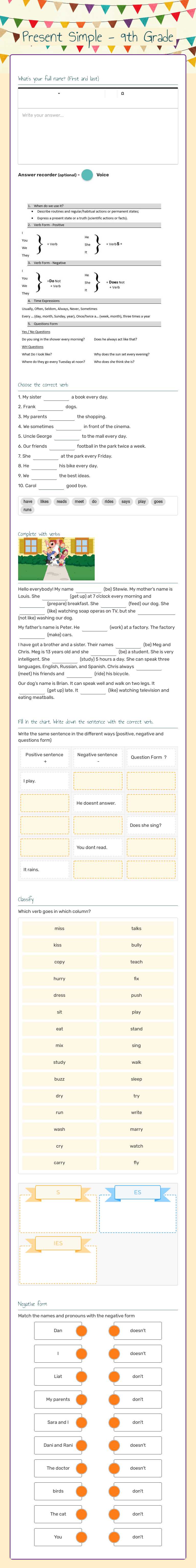 Present Simple - 9th Grade worksheet preview image