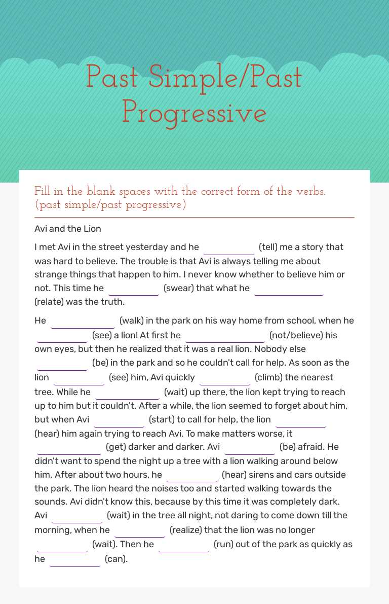 Past Simple/Past Progressive Grade 9 worksheet preview