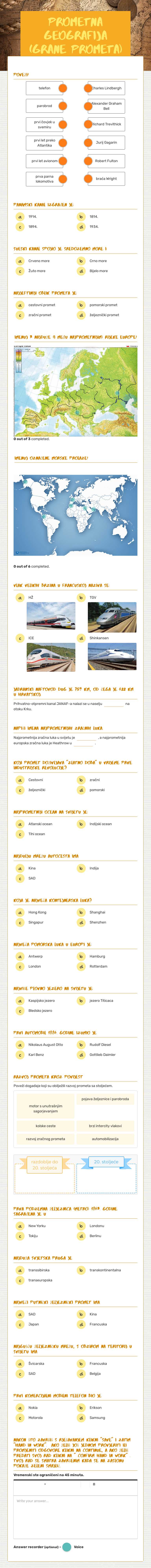 Prometna geografija (Grane prometa) worksheet preview image
