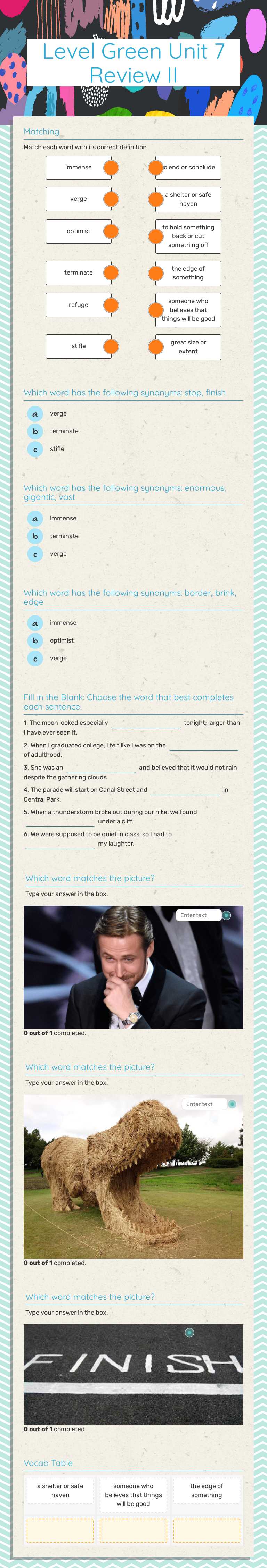 Level Green Unit 7 Review II worksheet preview image