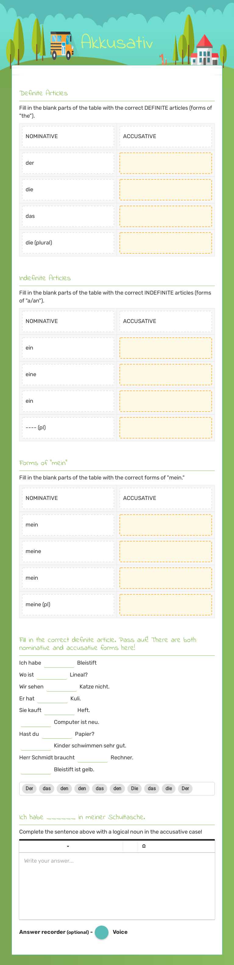 Akkusativ worksheet preview image