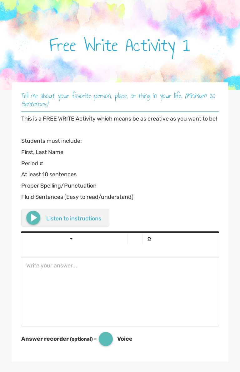 Free Write Activity 1 worksheet preview image