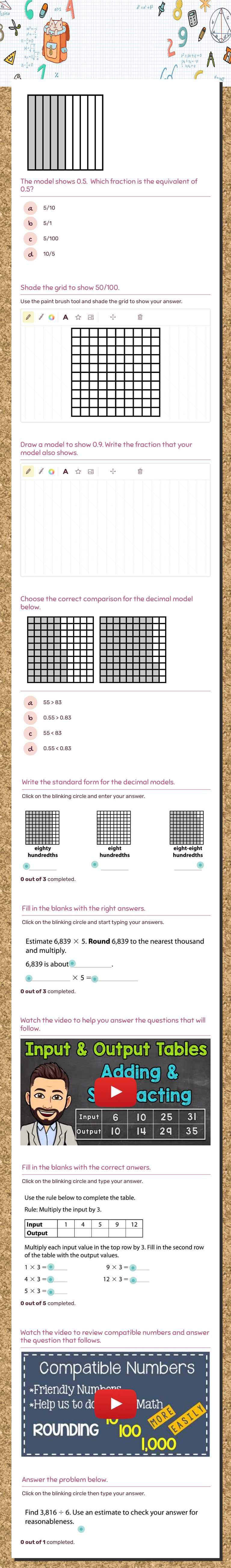 Math week 7 Review worksheet preview image