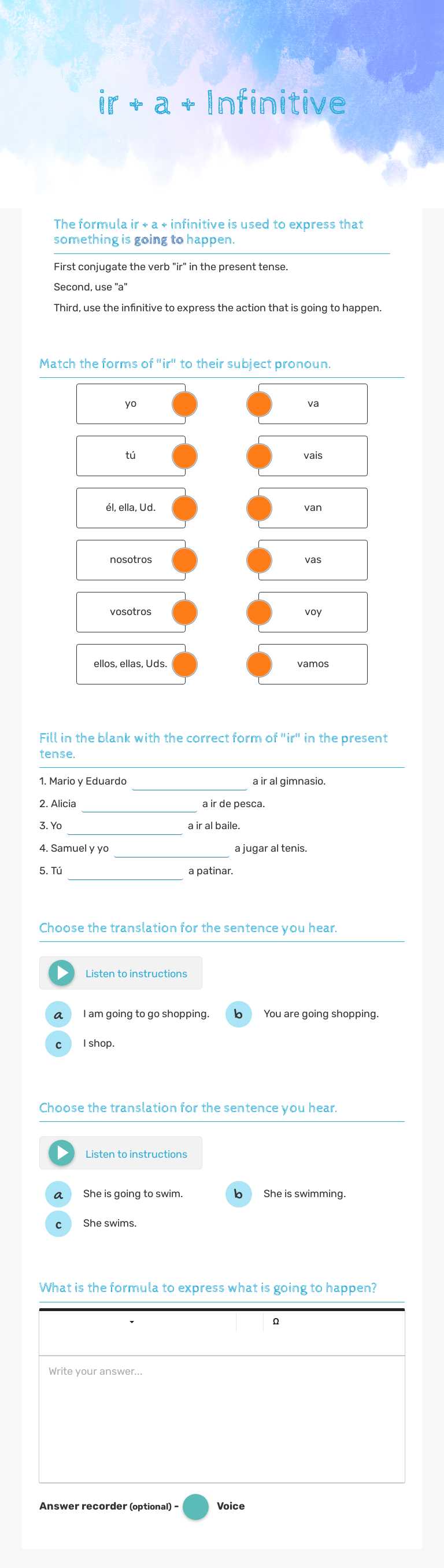 ir + a + Infinitive worksheet preview image
