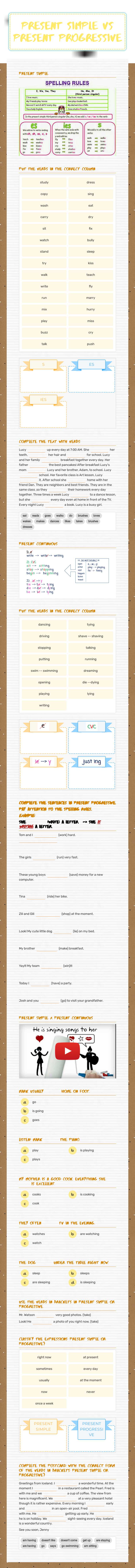 present Simple vs 
Present Progressive Preschool worksheet preview