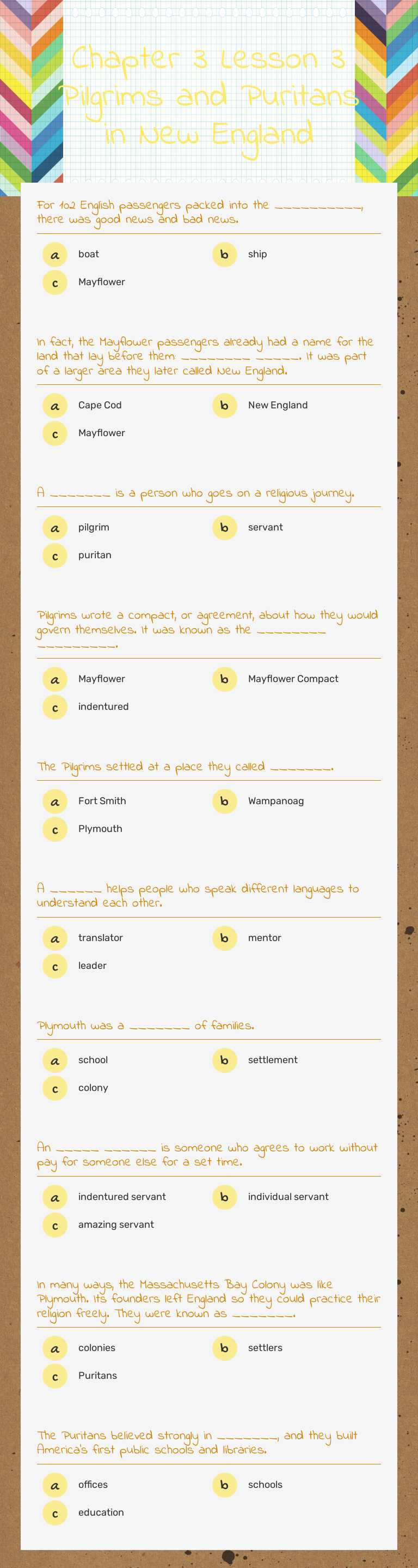 Chapter 3 Lesson 3 Pilgrims and Puritans in New England worksheet preview image