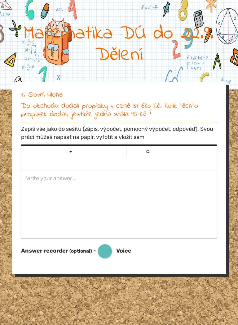 Matematika DÚ do 22.9. Dělení worksheet preview image