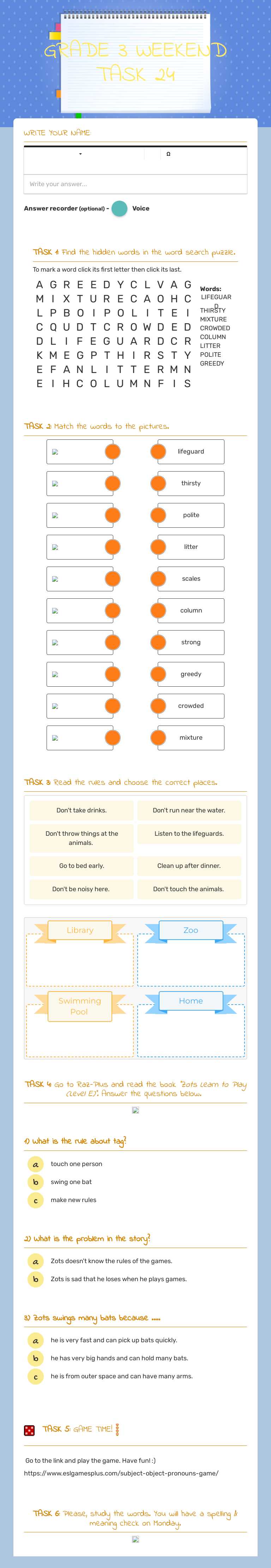 GRADE 3 WEEKEND TASK 24 worksheet preview image