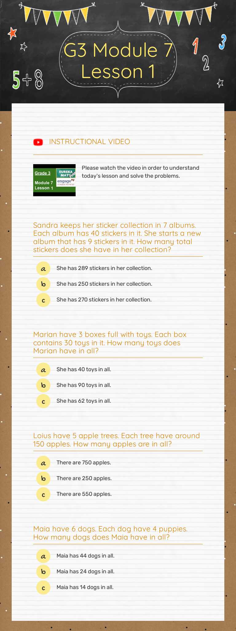 G3 Module 7 Lesson 1 worksheet preview image