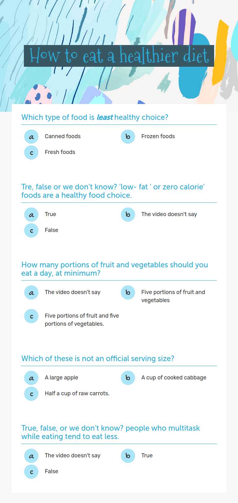 How to eat a healthier diet worksheet preview image