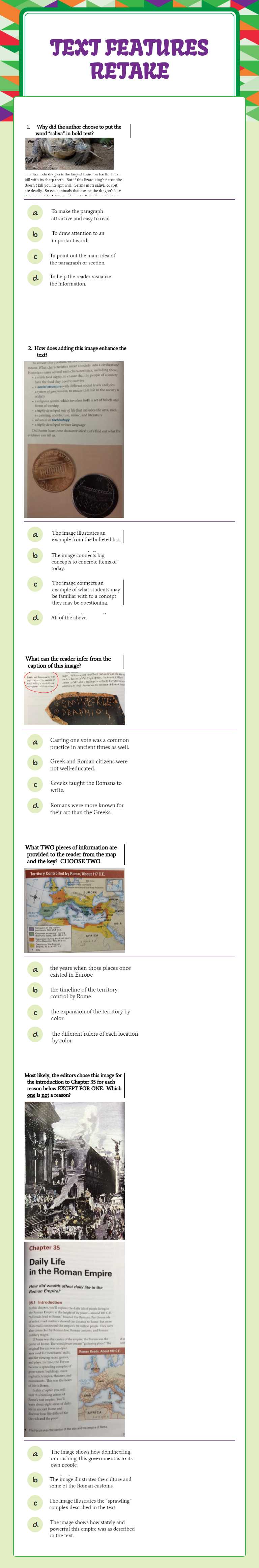 Text Features Retake worksheet preview image