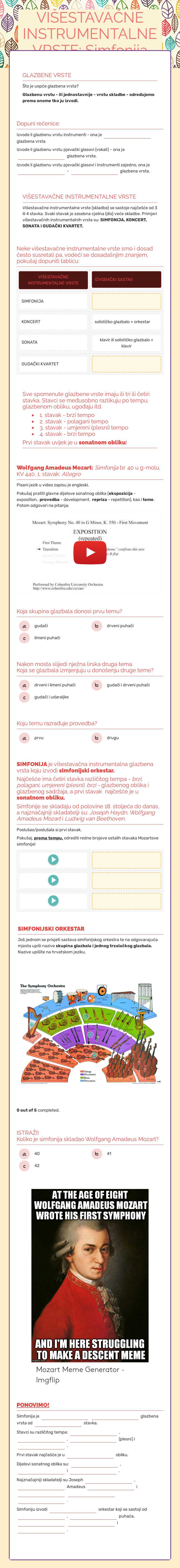 VIŠESTAVAČNE INSTRUMENTALNE VRSTE: Simfonija Grade 7 worksheet preview
