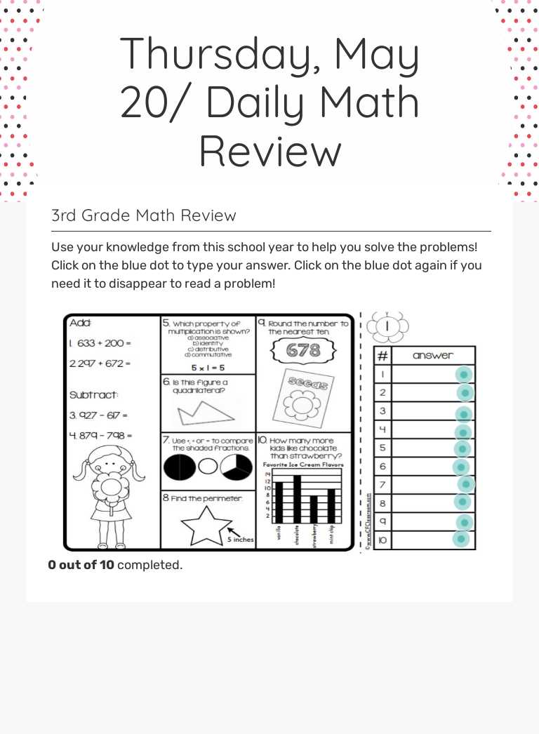 Thursday, May 20/ Daily Math Review worksheet preview image