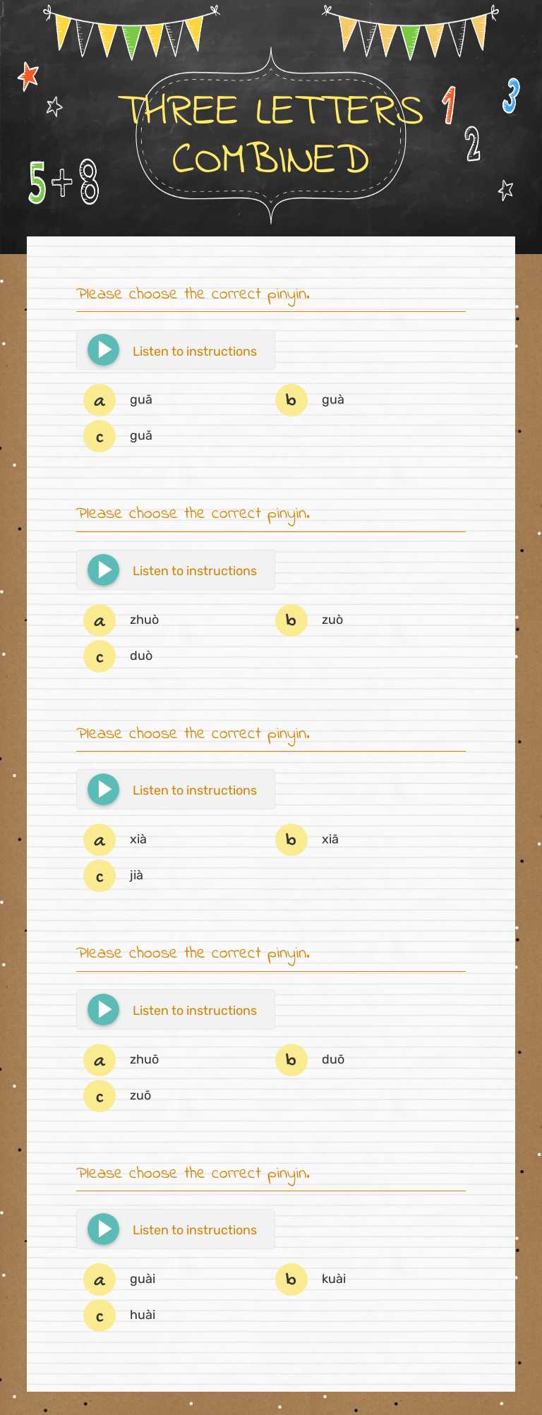 THREE LETTERS COMBINED Grade 5 worksheet preview