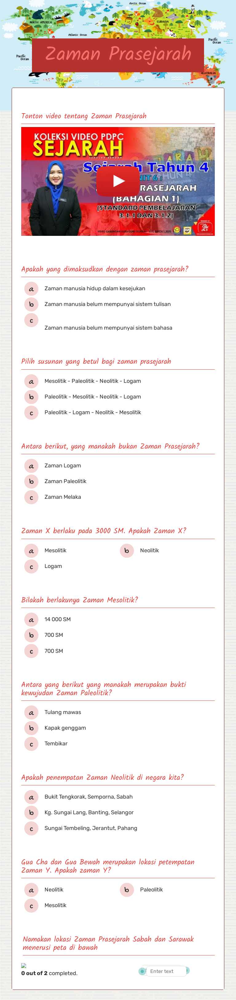 Zaman Prasejarah worksheet preview image